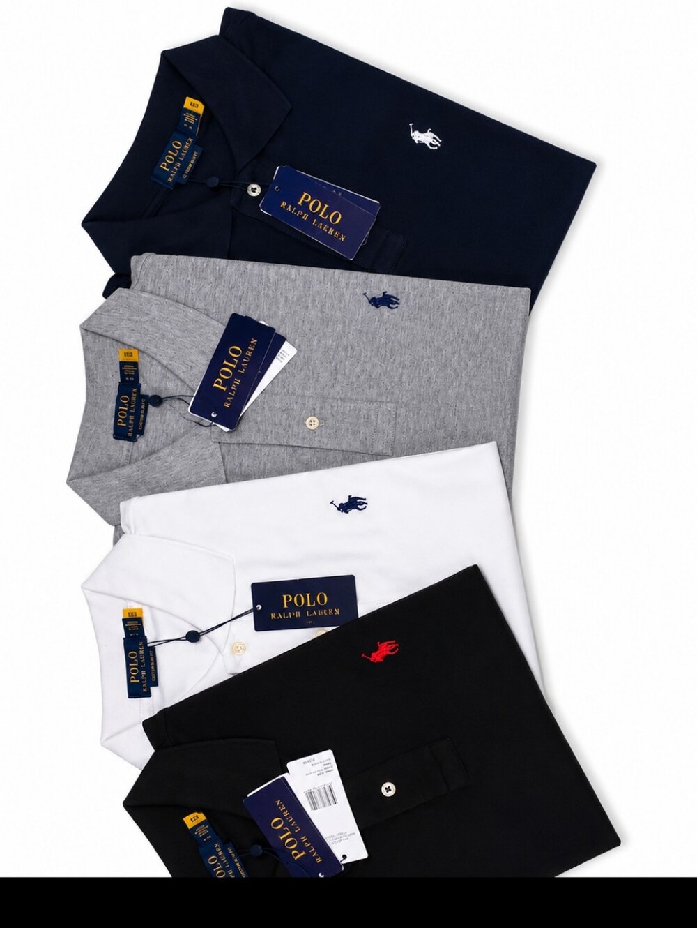 Classic Ralph Lauren Men's Polo Shirts Bundle (4-pack)- Black, White, Gray, Navy